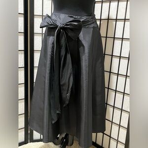 S. Levine Black SATINY TEA LENGTH SKIRT, WITH SASH TIE BELT - Size L